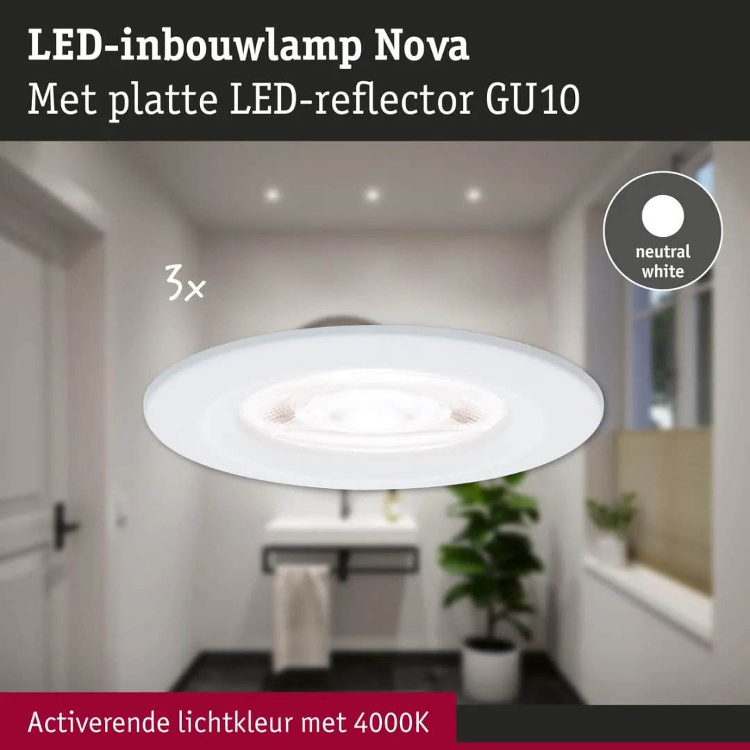 Paulmann Nova GU10 LED-inbouwlamp 3x4,9W 1650lm IP44 - Wit mat - afbeelding 6 van 6