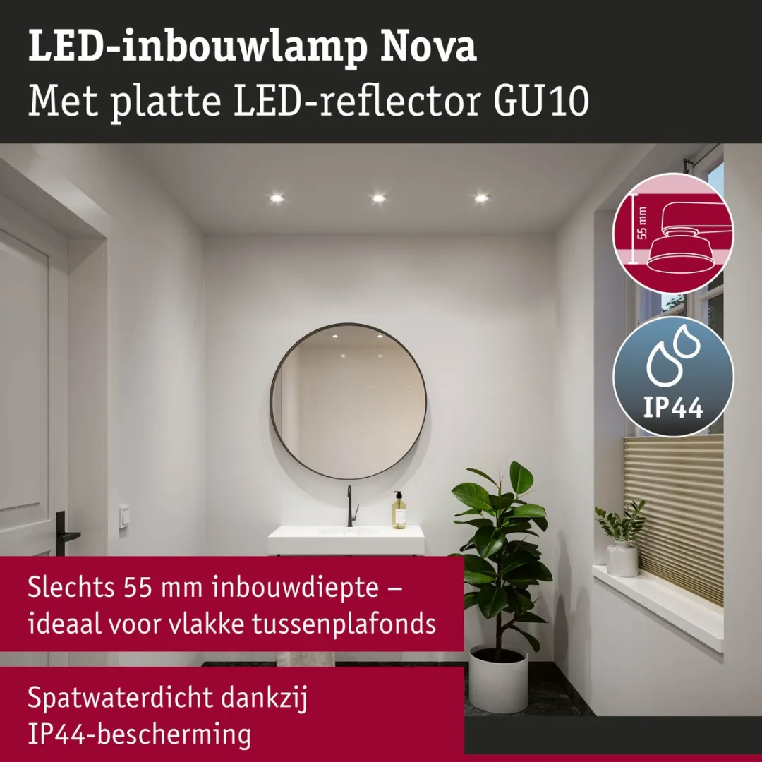 Paulmann Nova GU10 LED-inbouwlamp 3x4,9W 1650lm IP44 - Wit mat