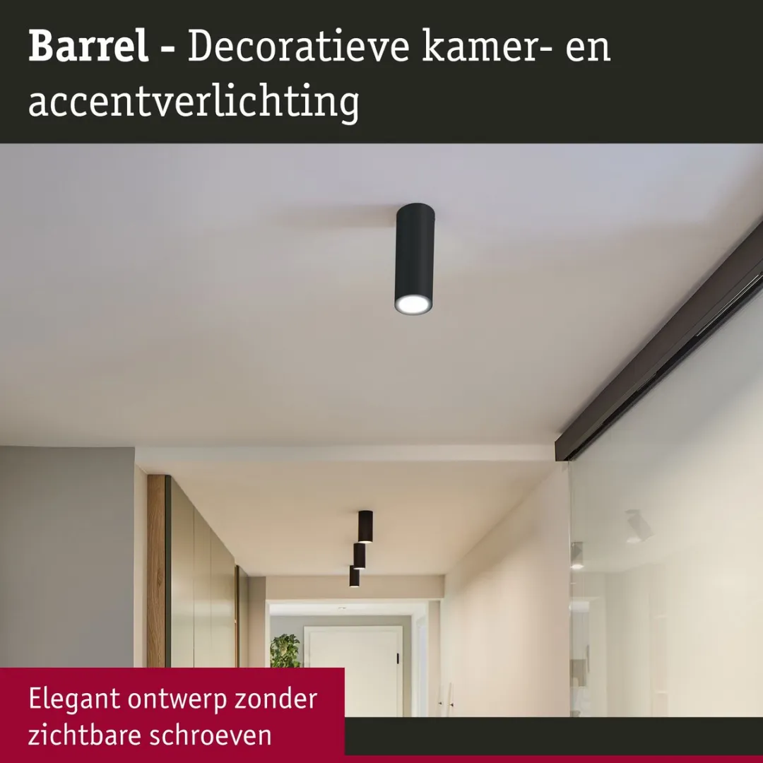 Paulmann LED Plafondlamp Barrel 2700K 470lm - Zwart mat