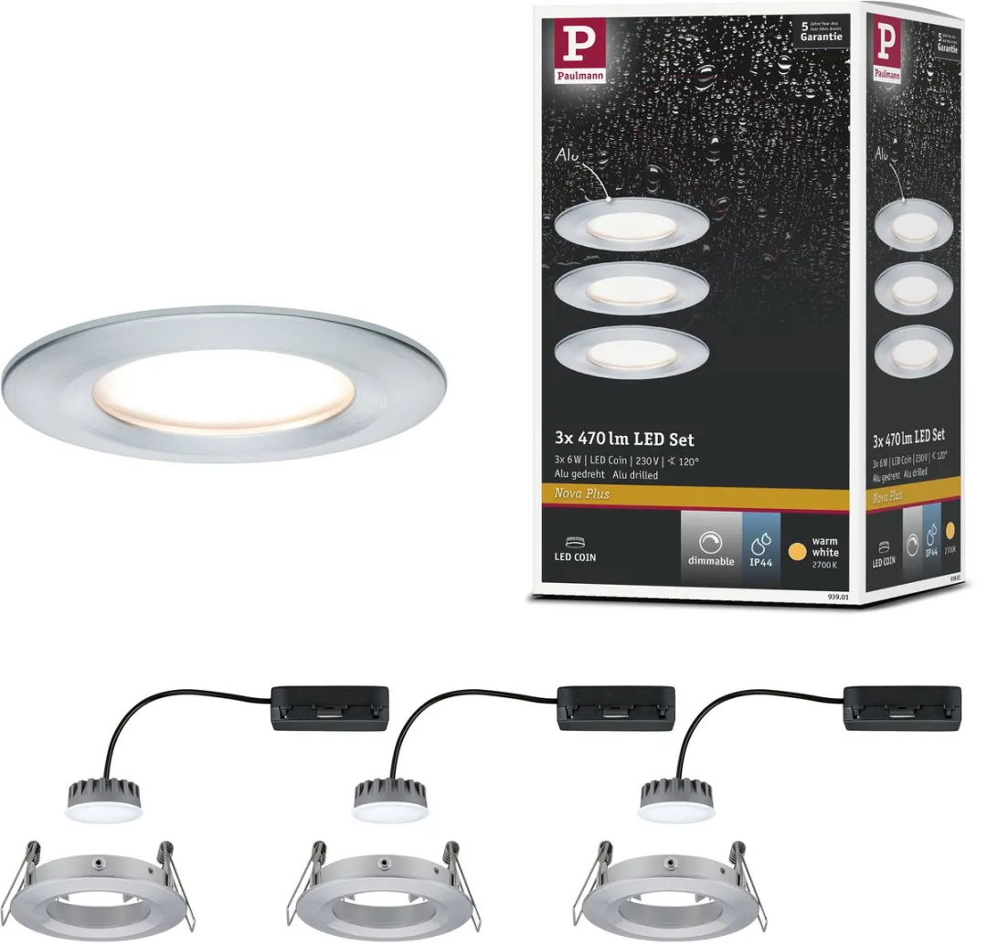 Paulmann Nova Plus Coin Basisset LED-inbouwlamp 3x6W 470lm 2700K - 3 Stuks