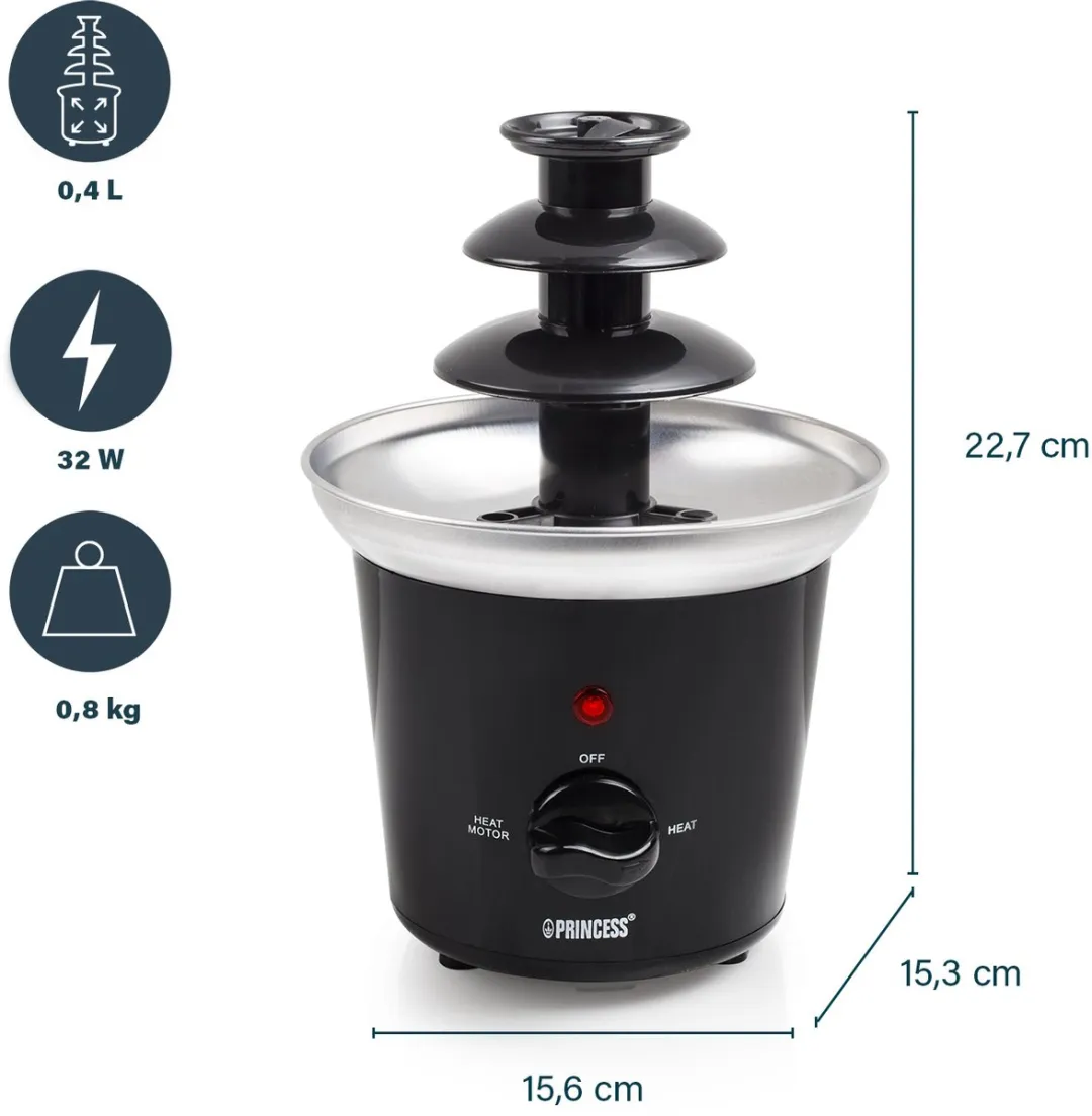 Princess 292994 Chocoladefontein - 32W - 0,5L - Zwart