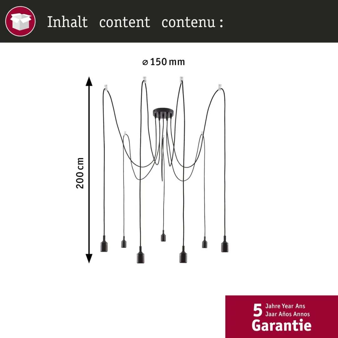 Paulmann Neordic Hanglamp Ketil E27 7x60W - Zwart - afbeelding 6 van 6