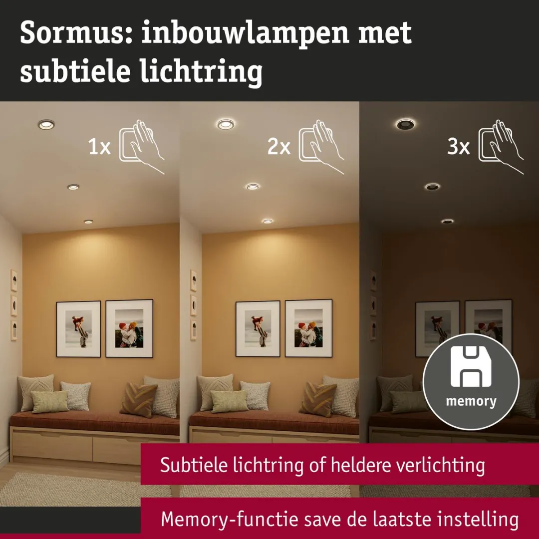Paulmann Sormus LED-inbouwlamp Set 3x4,8W 300lm 100mm - Chroom mat