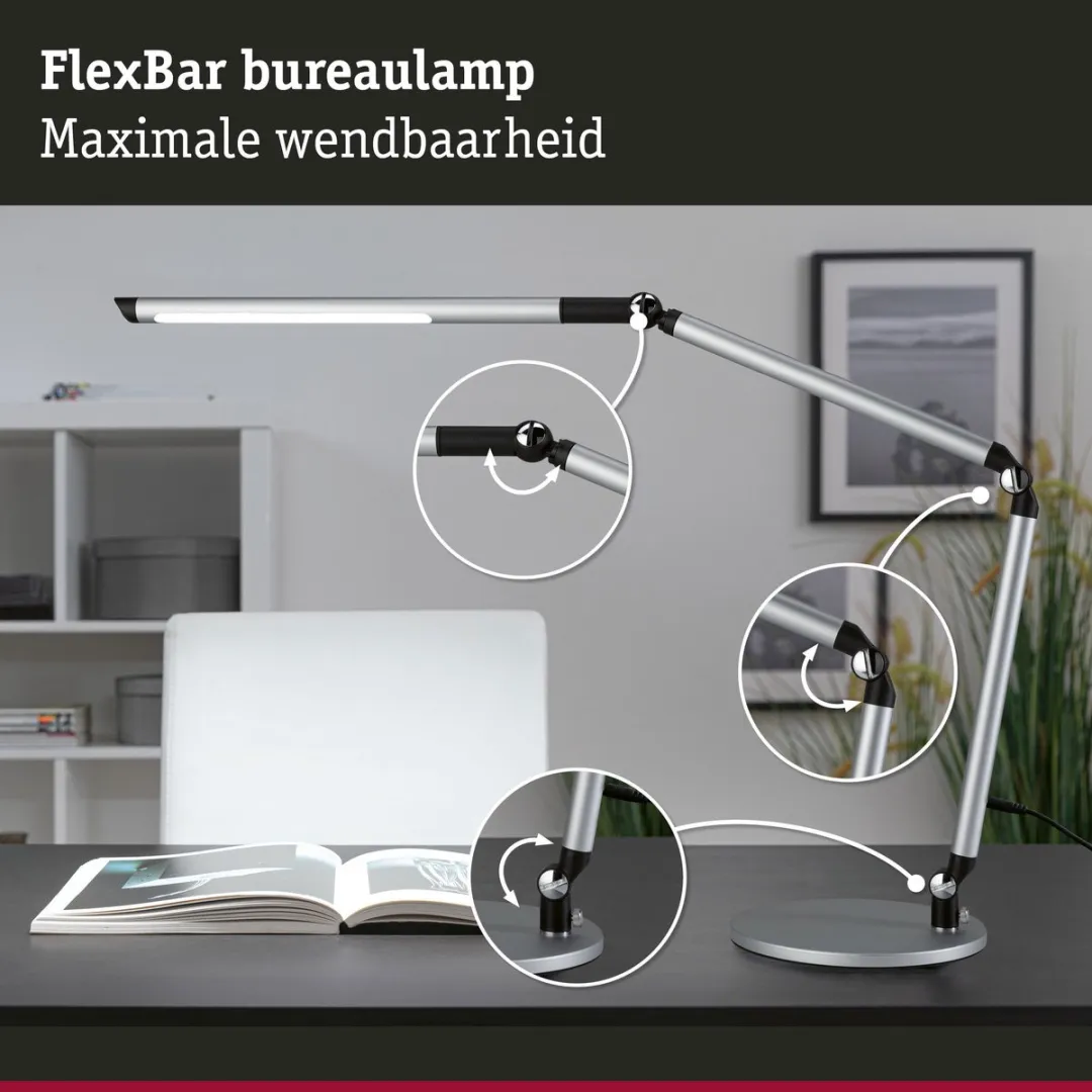 Paulmann LED-bureaulamp FlexBar White Switch 700lm - Zilver mat