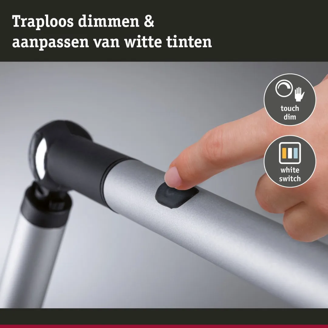 Paulmann LED-bureaulamp FlexBar White Switch 700lm - Zilver mat