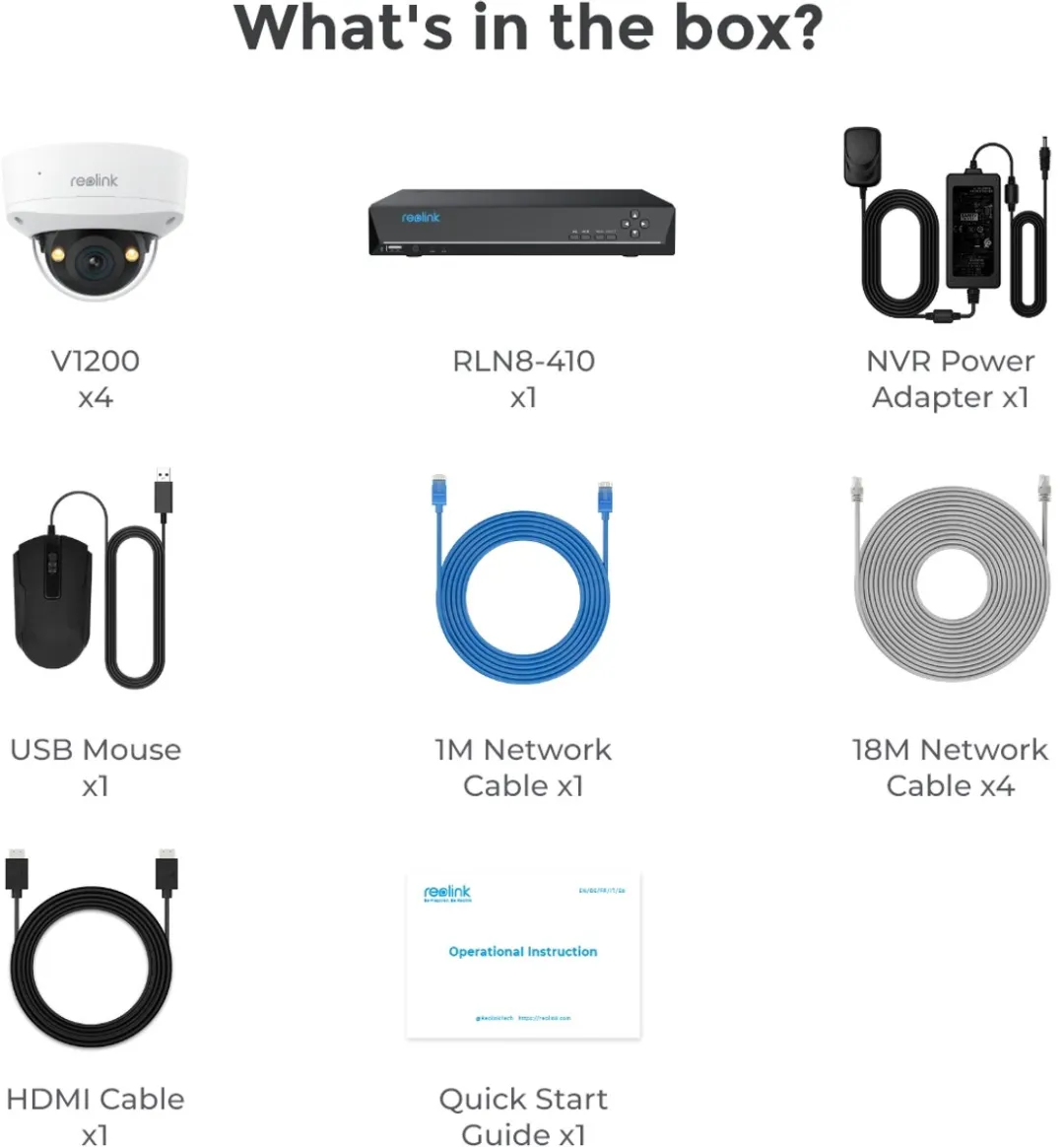 Reolink RLK8-1200V4 Beveiligingscamera Systeem - 8 Kanalen 12MP - 4x Koepelcamera's - 2TB HDD - Zwart/Wit
