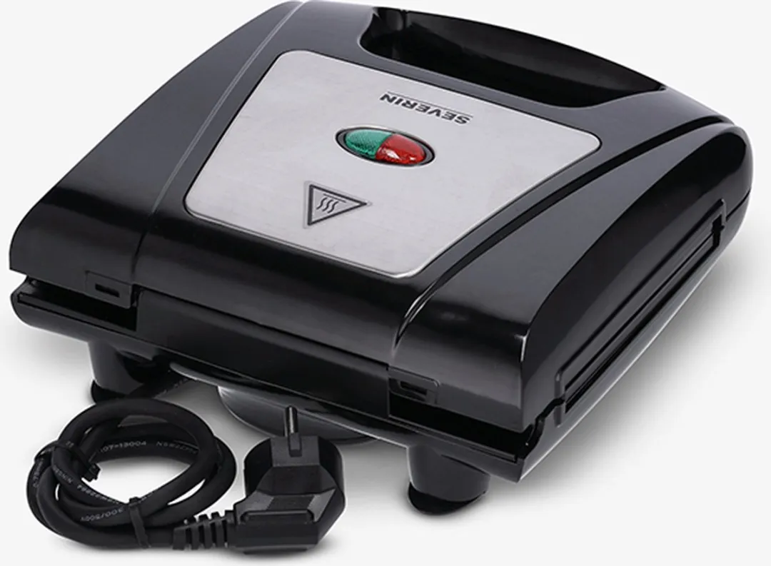 Severin SA2968 Wafelijzer & Contactgrill 1000W - 3 Verwisselbare Platen - Geborsteld RVS-Zwart