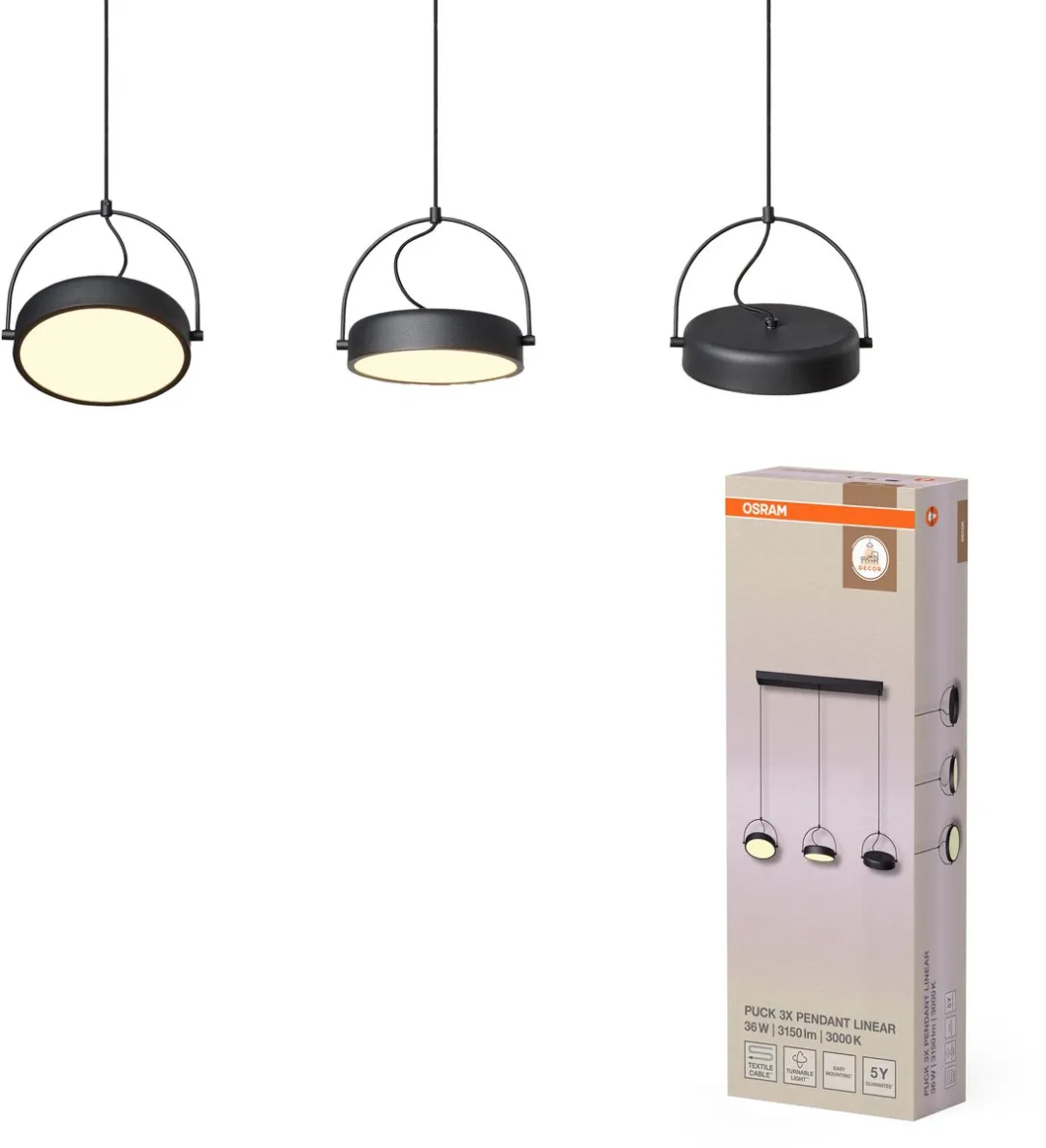 Osram Decor Puck 3XPendant LED Hanglamp 36W - Zwart