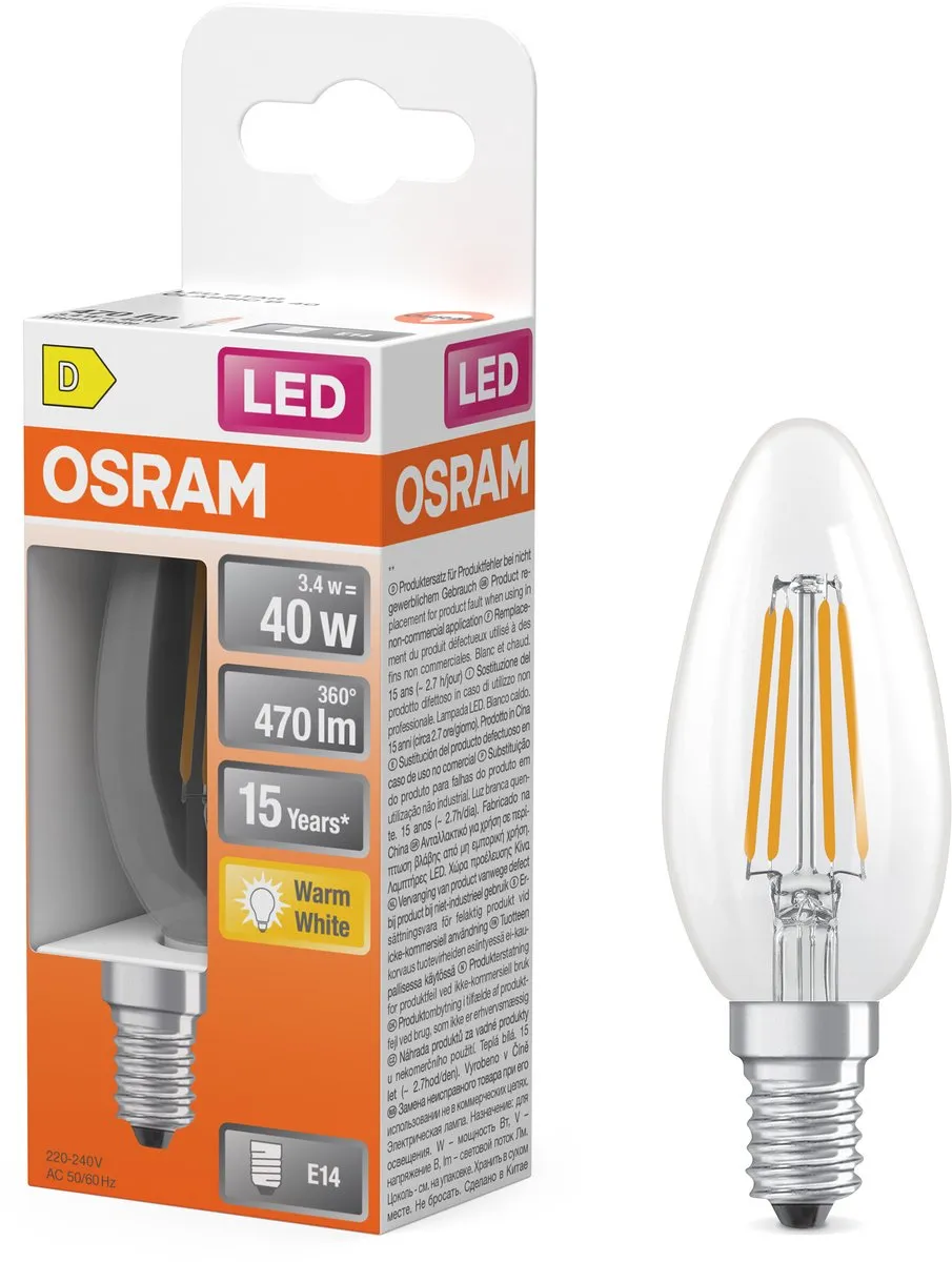 Osram LED Retrofit Classic B 40 3.4W E14 - Warm wit - Helder