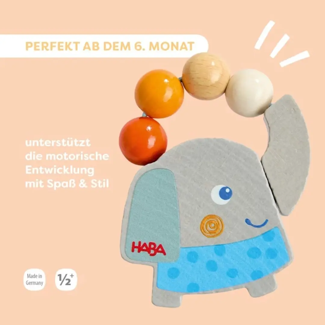 Haba Houten Rammelaar Olifant - Meerkleurig - afbeelding 2 van 3