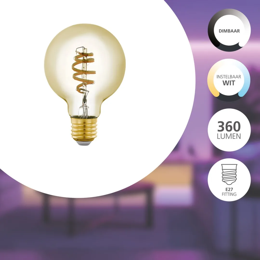 EGLO connect.z Smart LED Lamp E27 - Ø8cm - Warm wit 2265K - Amber - Zigbee