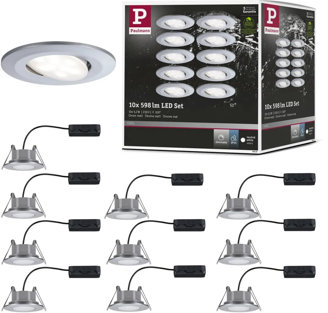 Paulmann LED-inbouwlamp Calla Basisset 10x5,2W 460lm 90mm - Chroom mat
