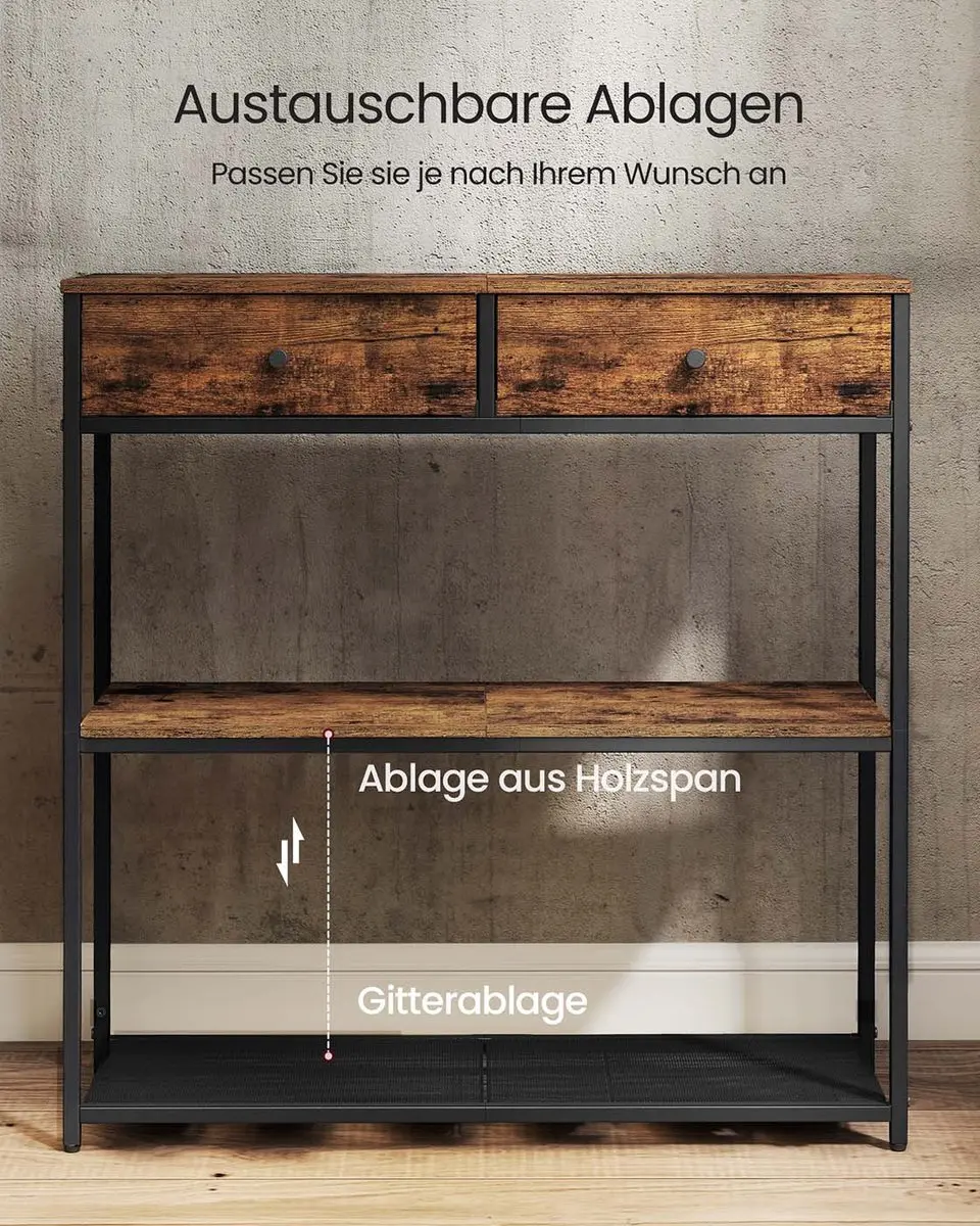Songmics Smalle Consoletafel LNT092K01 met Stoffen Lades - Vintagebruin-Zwart - afbeelding 5 van 6