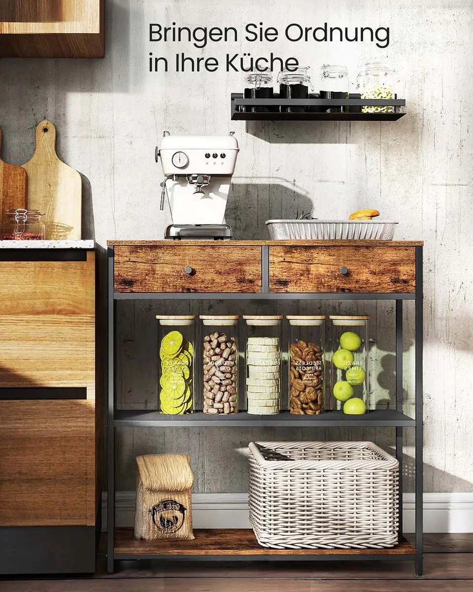 Songmics Smalle Consoletafel LNT092K01 met Stoffen Lades - Vintagebruin-Zwart - afbeelding 3 van 6
