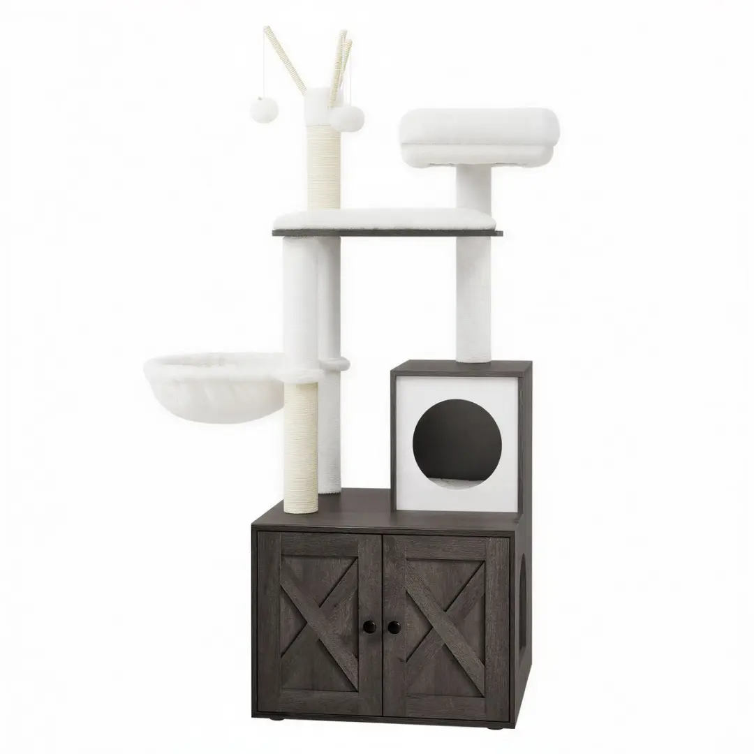 Feandrea - Krabpaal - Kattenboom - Kattenbak - 2-in-1 - Sisalstammen - Afneembare Pluche Ballen