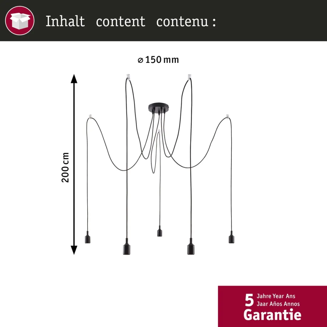 Paulmann Neordic Hanglamp Ketil E27 5x60W - Zwart