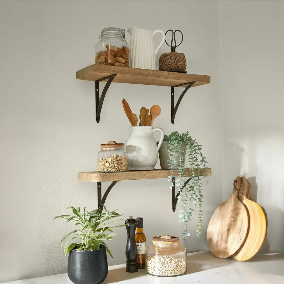 Loberon Thalindria wandplank set van 2 - Bruin/Zwart - afbeelding 3 van 5