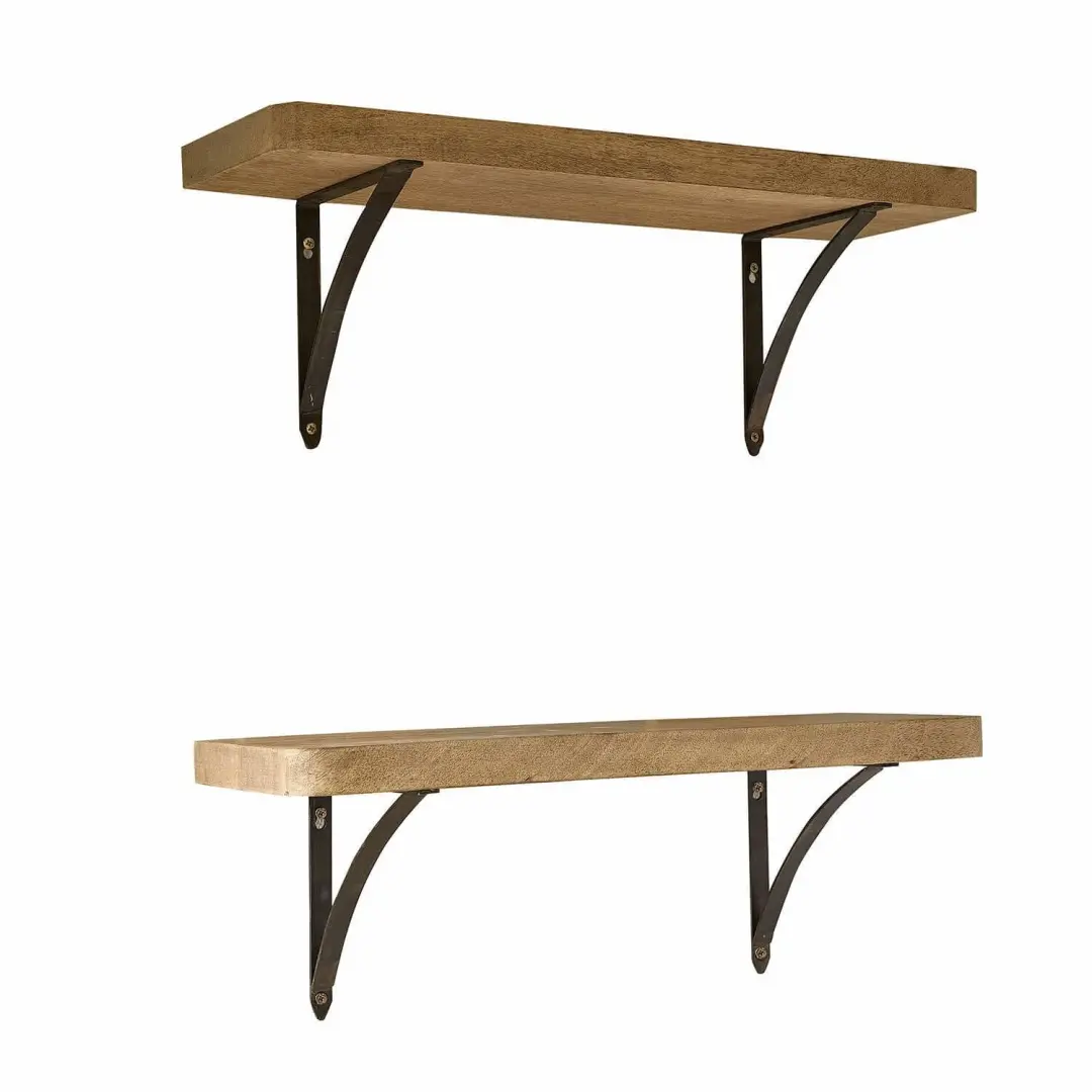 Loberon Thalindria wandplank set van 2 - Bruin/Zwart - afbeelding 2 van 5