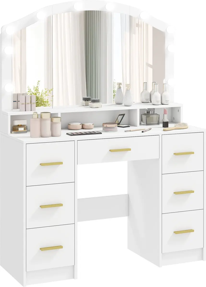 Homcom Vanity Table-MDF, Glas-110L x 40B x 150H cm-Wit