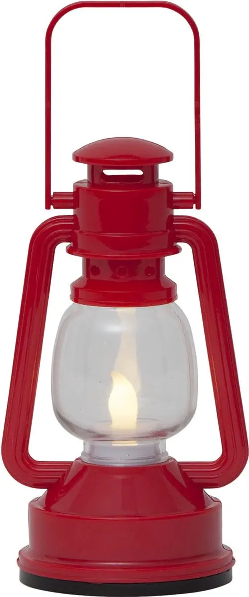 LED kunststof lantaarn "Niko", warm witte LED, flikkerend, rood, batterij, 15 cm