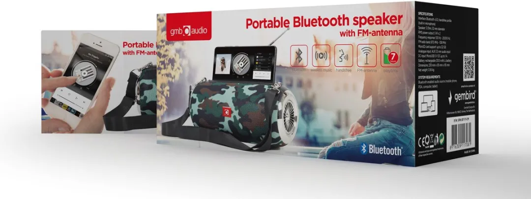 Gembird GMB-Audio SPK-BT-17-CM Bluetooth Speaker - Camouflage - 10W - afbeelding 6 van 6