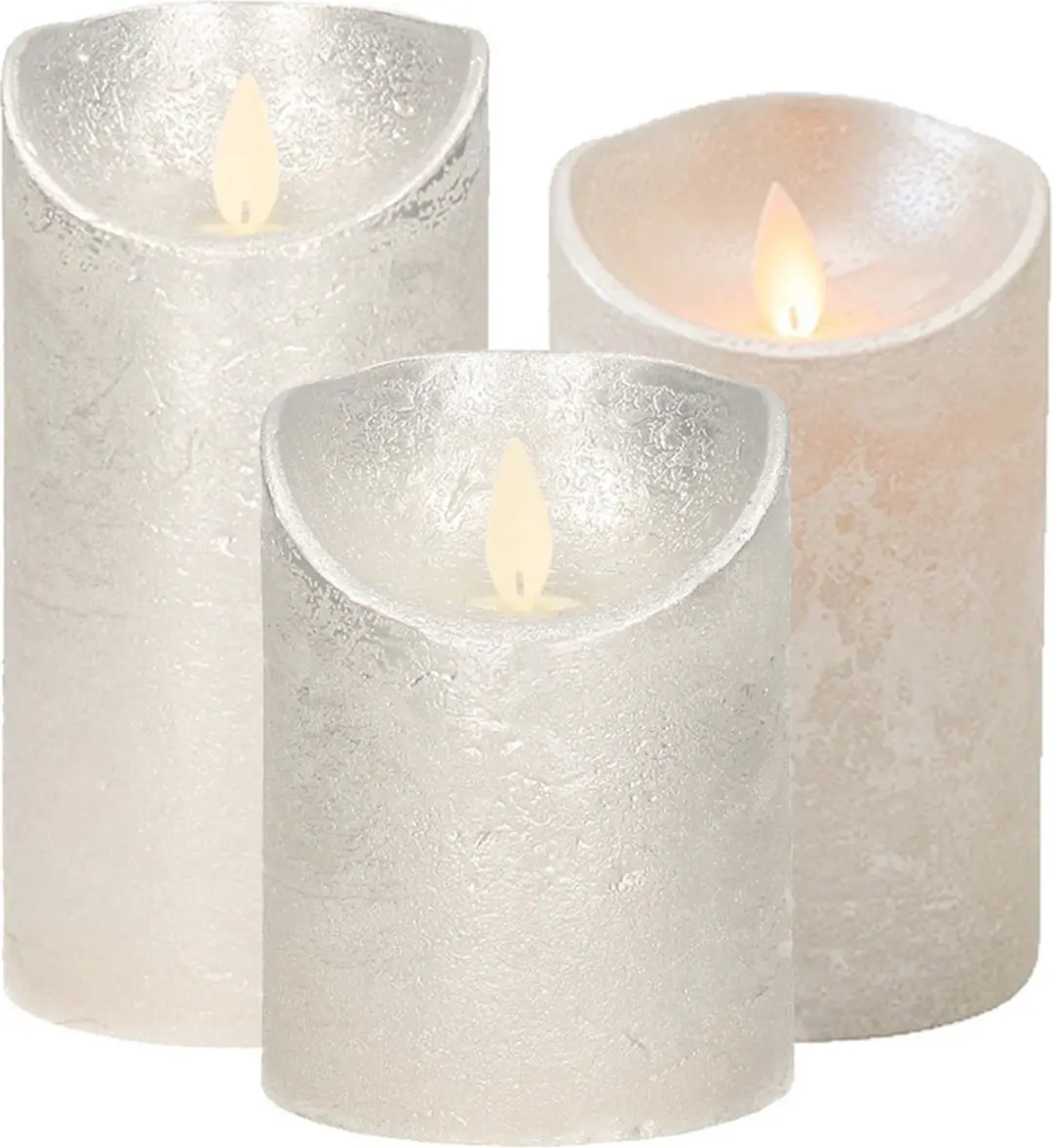 Set van 3x stuks Zilveren Led kaarsen met bewegende vlam