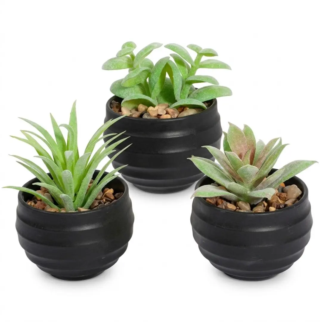 Groene kunstplanten vetplanten in witte potten 3 stuks