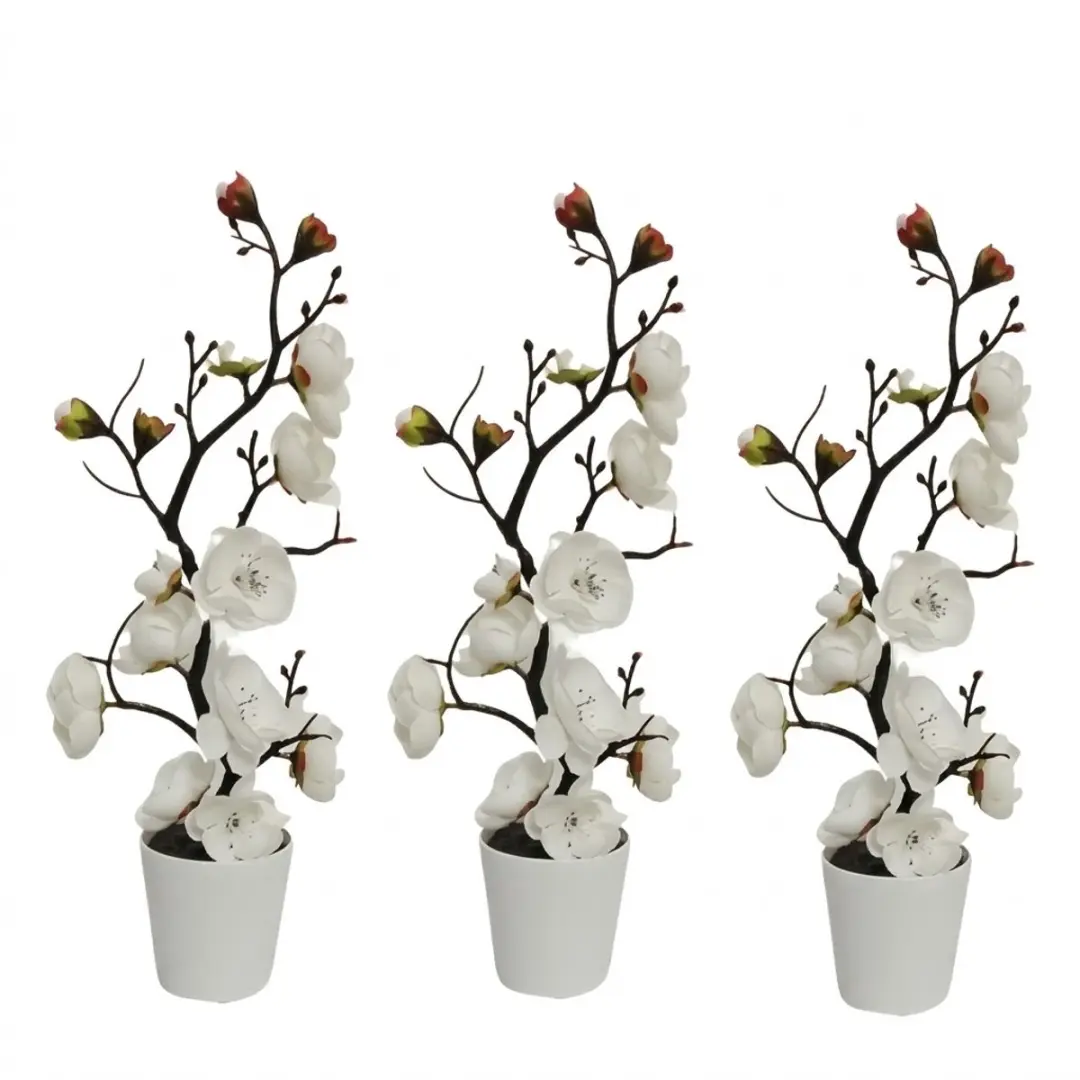 Witte kunstbloemen in pot 3 stuks