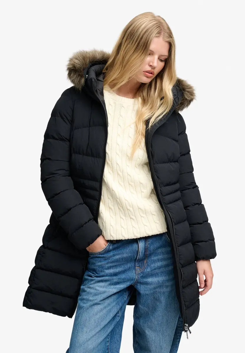 Superdry Fuji Jas met Capuchon en Imitatiebont - Dames - Zwart - afbeelding 6 van 6