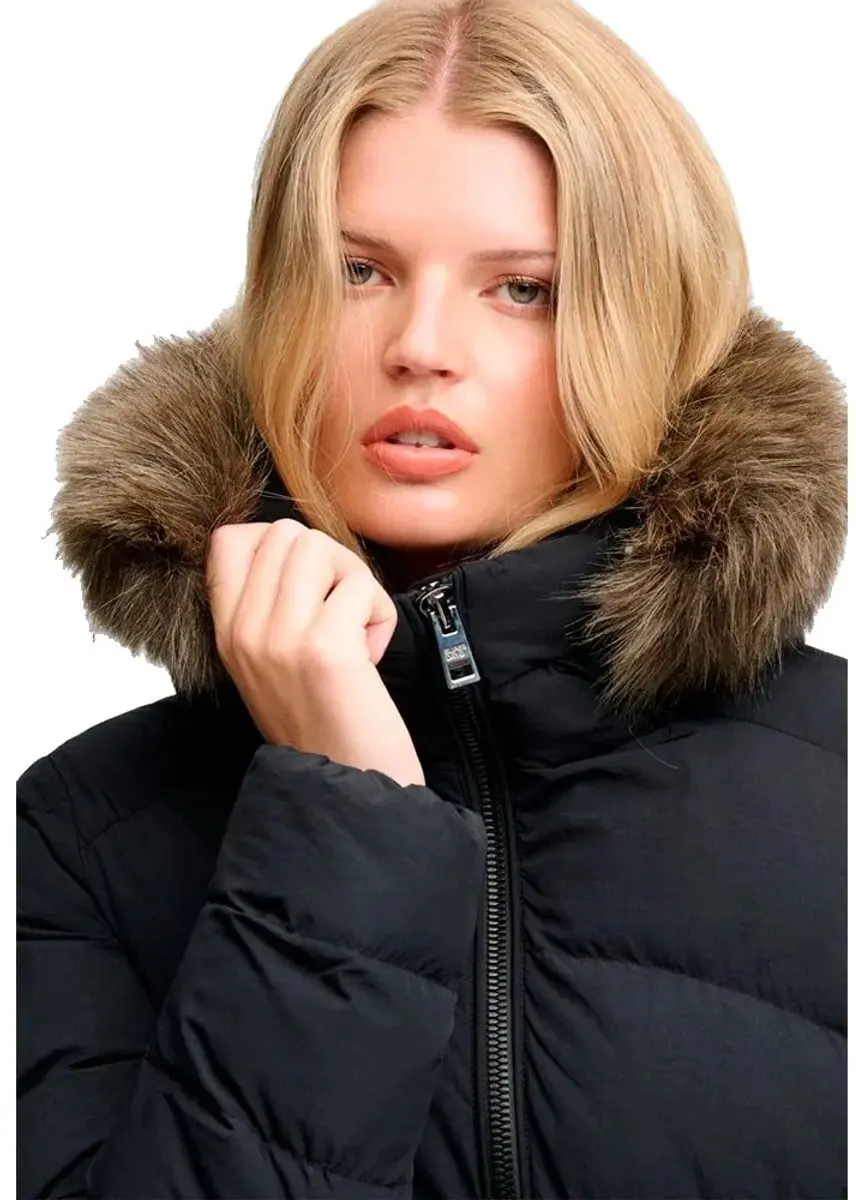 Superdry Fuji Jas met Capuchon en Imitatiebont - Dames - Zwart - afbeelding 5 van 6