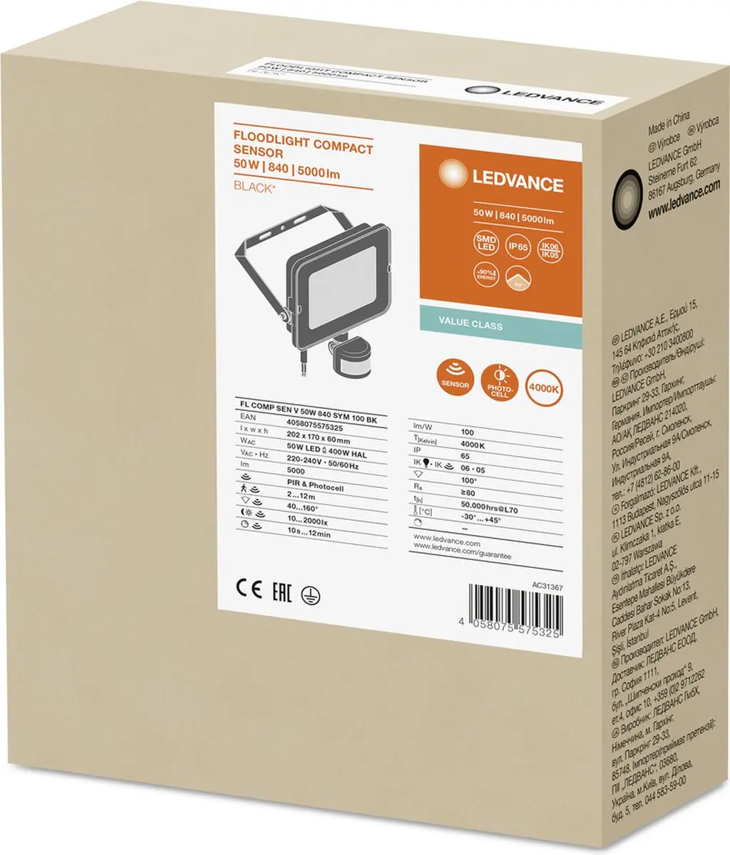 Ledvance LED Floodlight Compact 50W - 5000lm - Zwart - afbeelding 4 van 6