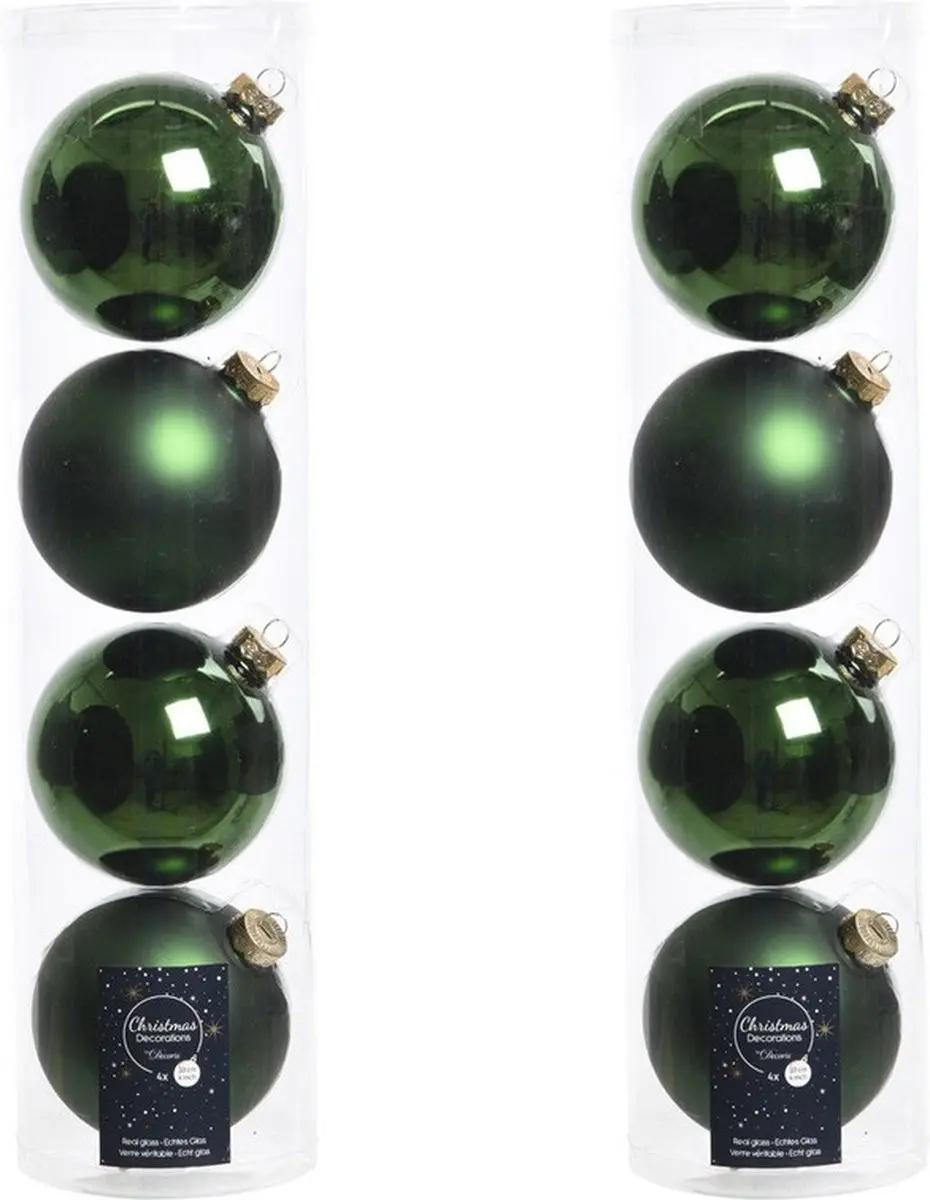 Decoris Kerstballen - 8x stuks - donkergroen - glas - 10 cm - Kerstboomversiering donkergroen