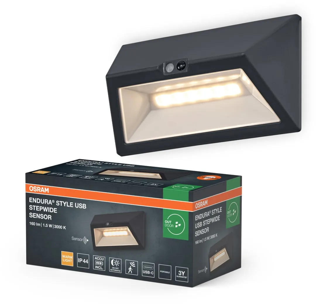 Osram Endura Style USB Wall Step Wide Sensor IP44 - Warm wit licht