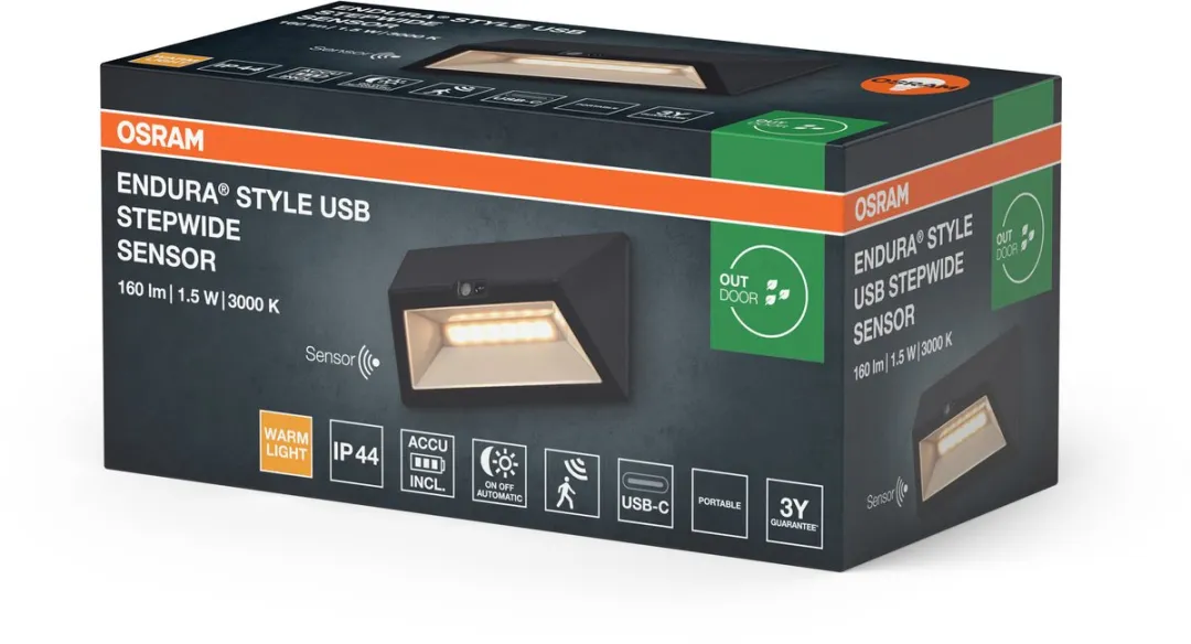 Osram Endura Style USB Wall Step Wide Sensor IP44 - Warm wit licht - afbeelding 6 van 6
