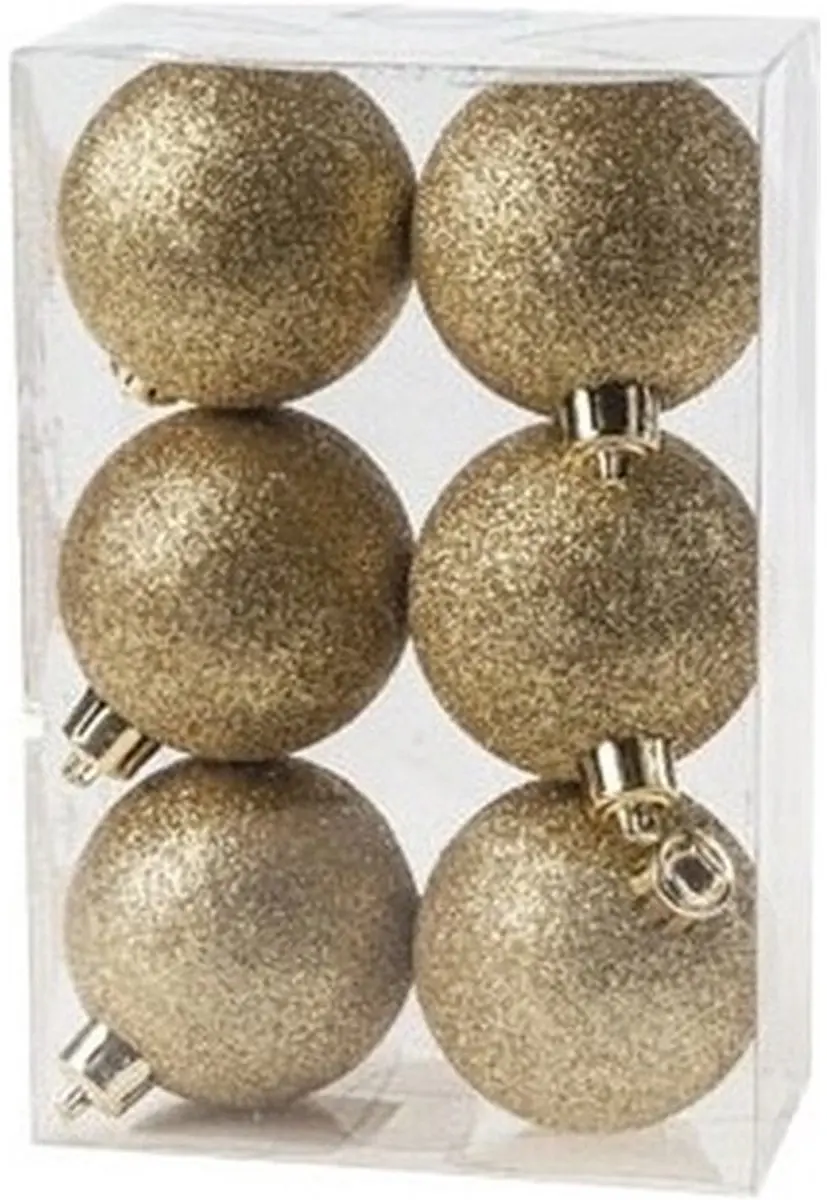 Cosy & Trendy Kerstballen - 6x st - goud - glitters - 6 cm - kunststof - kerstversiering