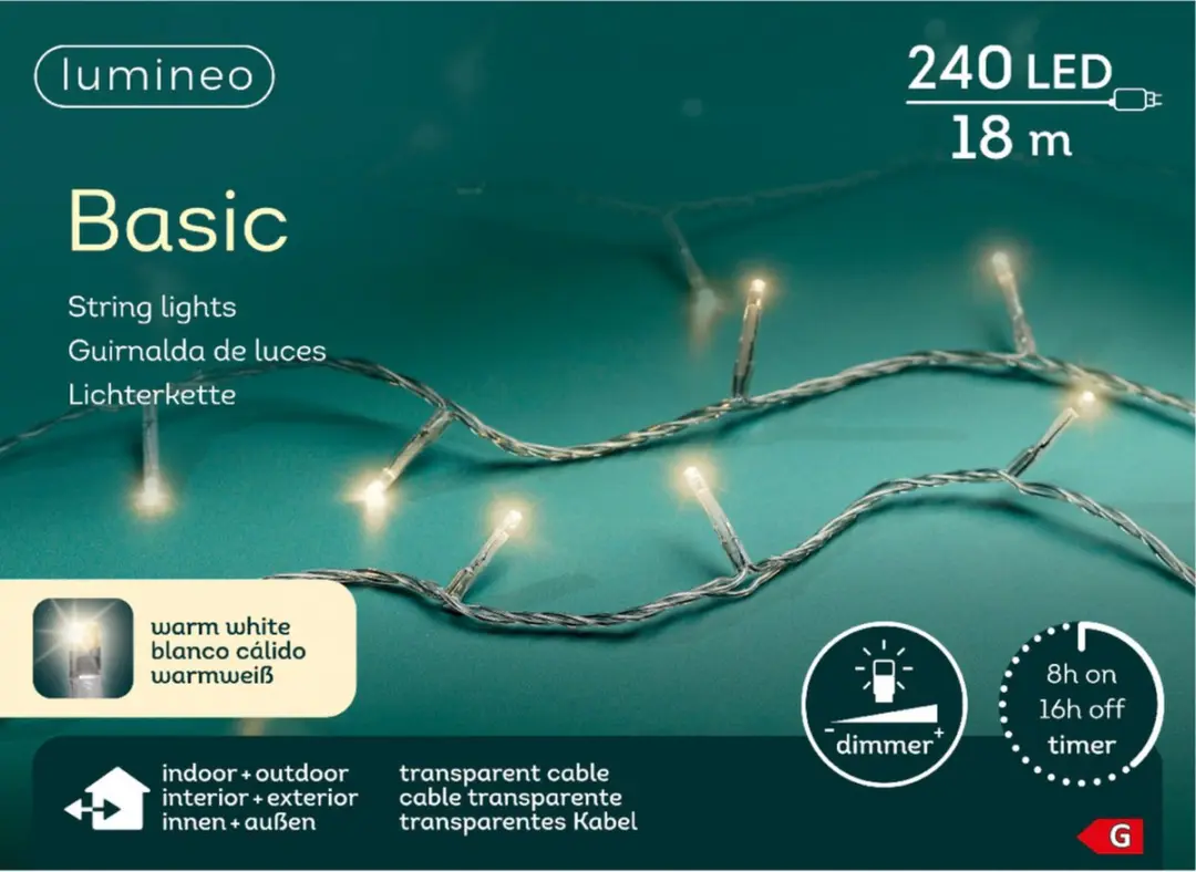 Basic rice lights 240led 18m warm white transparant snoer