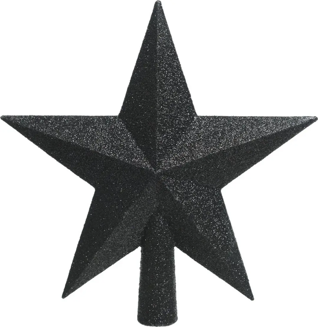 1x Zwarte glitter ster kerstboom piek kunststof 19 cm