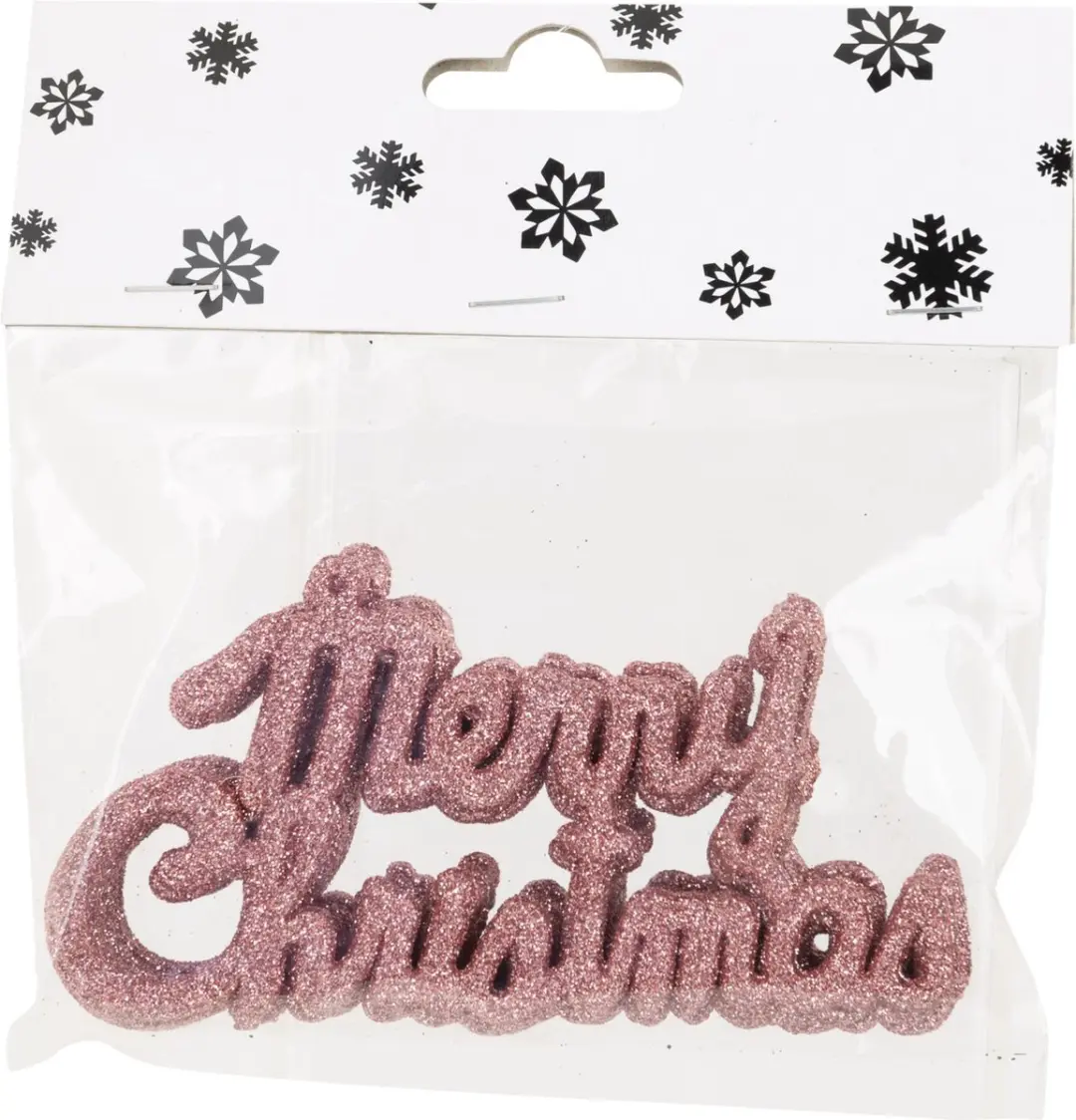 24x stuks Merry Christmas kersthangers roze van kunststof 10 cm kerstornamenten - Kerstboomversiering - Kerstornamenten