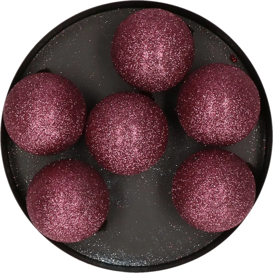 Cosy & Trendy Kerstballen - 6x st - donker roze - glitters - D6 cm - kunststof - kerstversiering