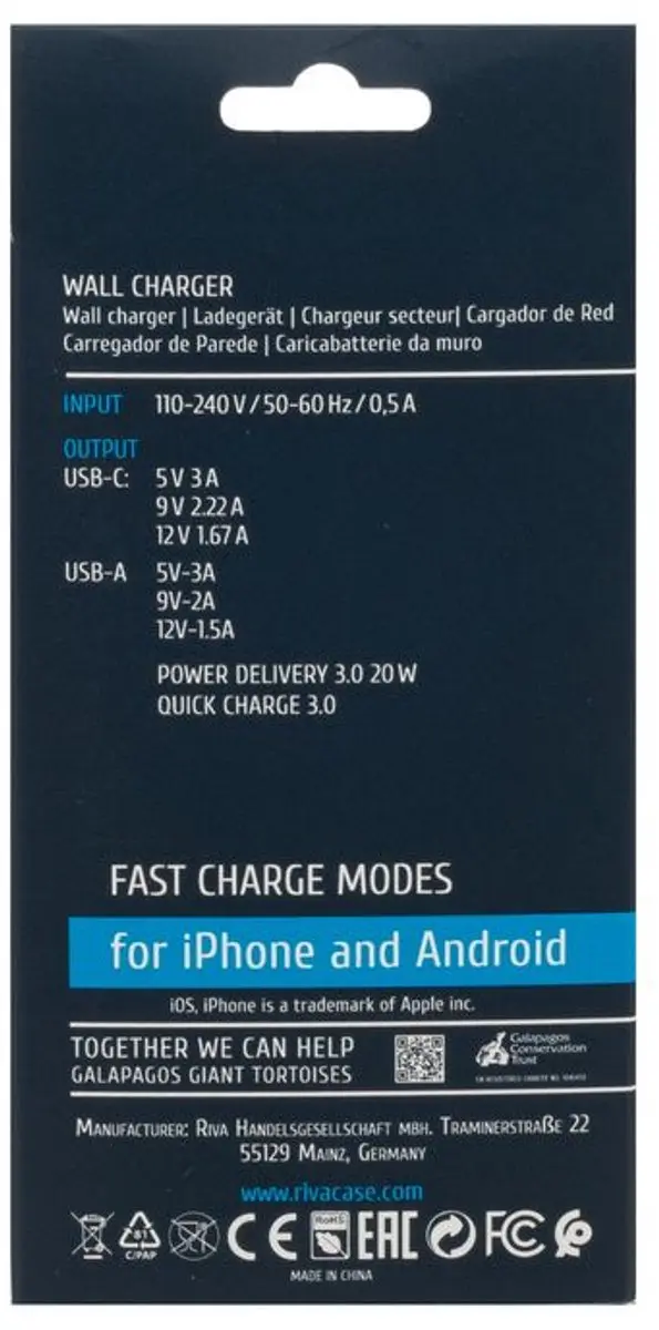 RivaCase PS4102 Wandlader USB-C en USB-A 20W - Wit - afbeelding 4 van 4