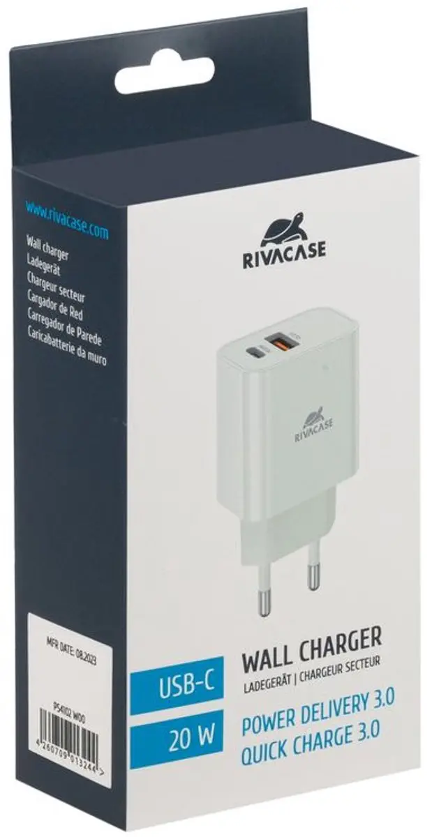 RivaCase PS4102 Wandlader USB-C en USB-A 20W - Wit - afbeelding 3 van 4