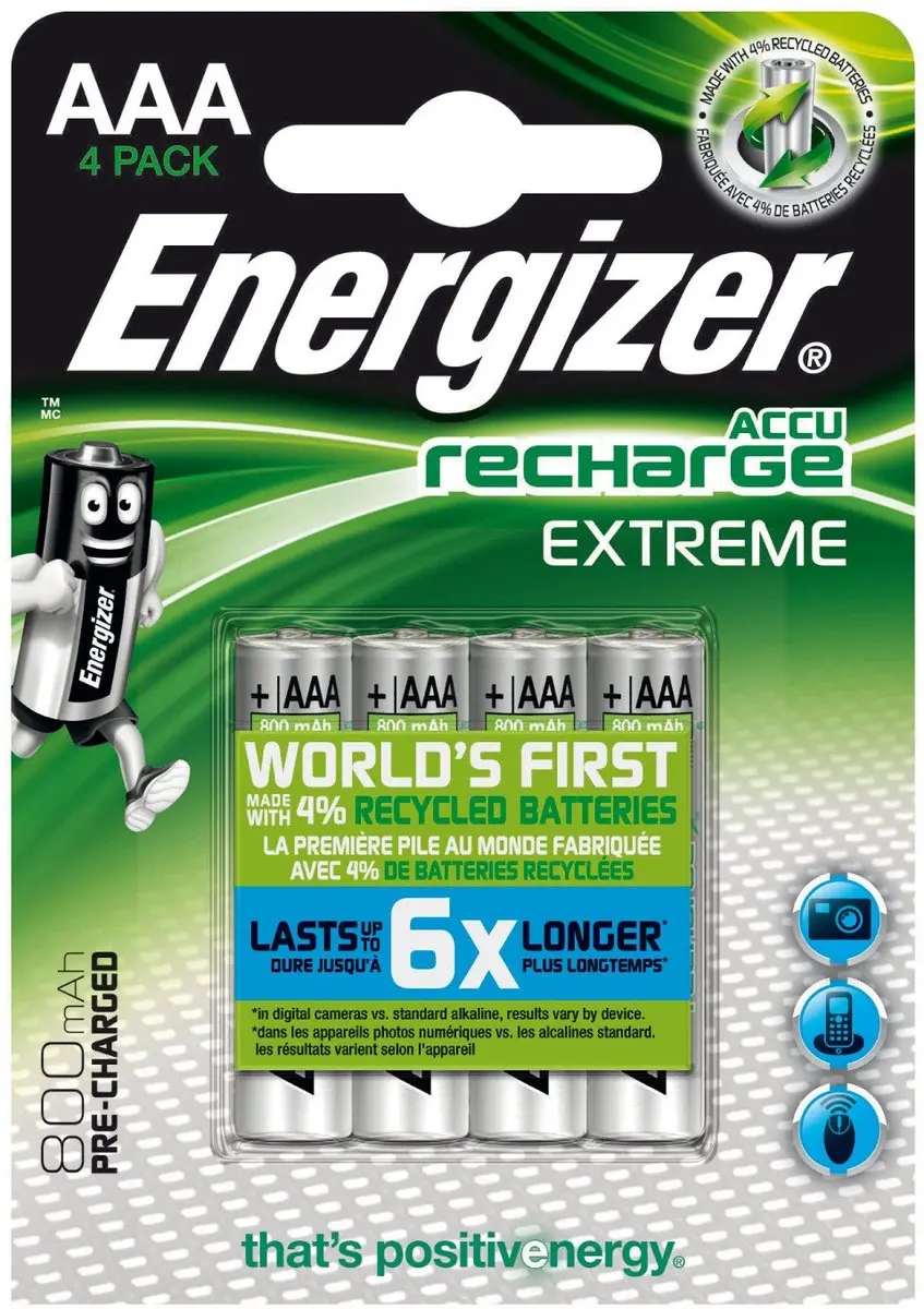 Energizer Recharge Extreme 800 AAA Oplaadbare Batterij - 800mAh - afbeelding 2 van 6
