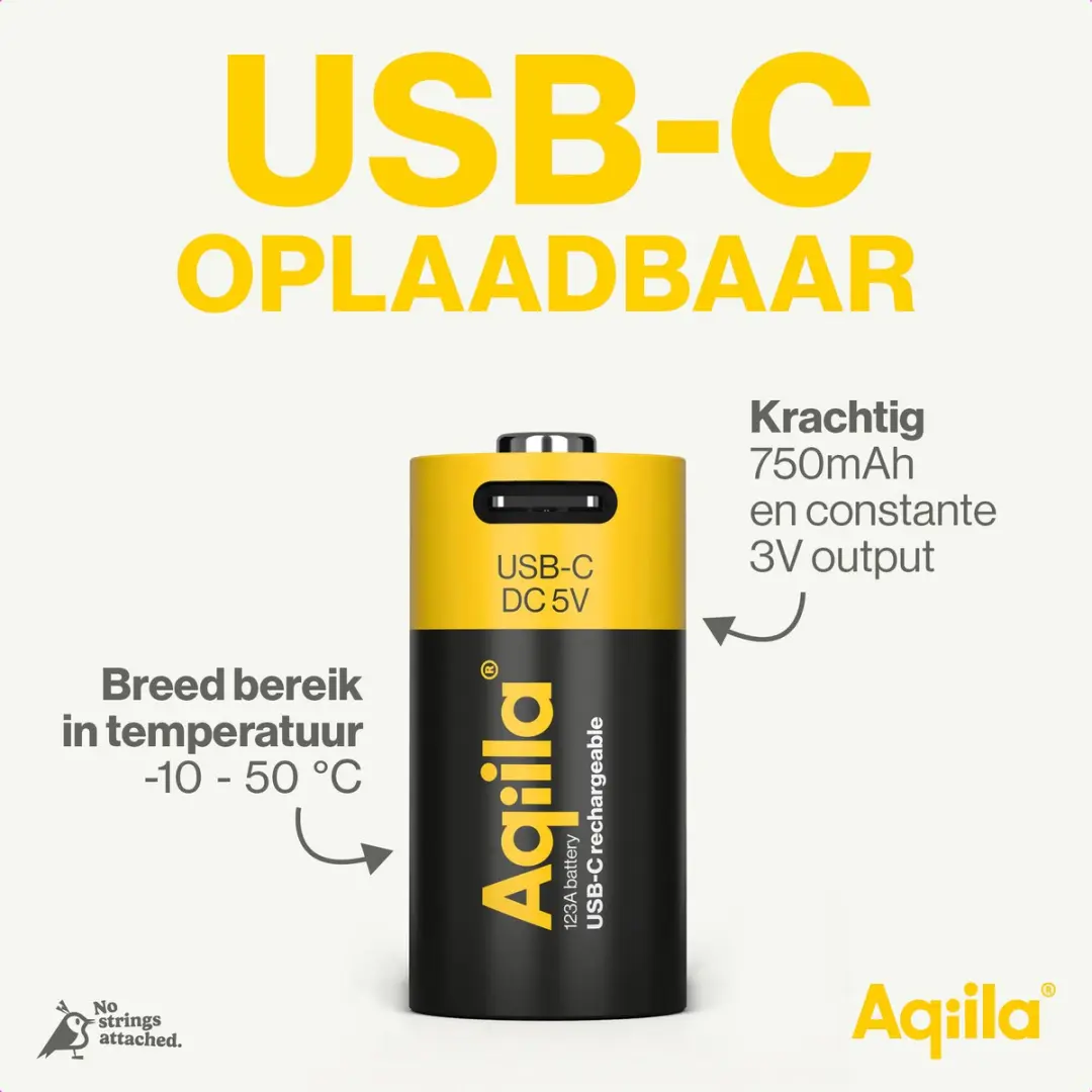 Aqiila CR123A Oplaadbare Batterij 3V 750mAh - 2 stuks - afbeelding 2 van 6