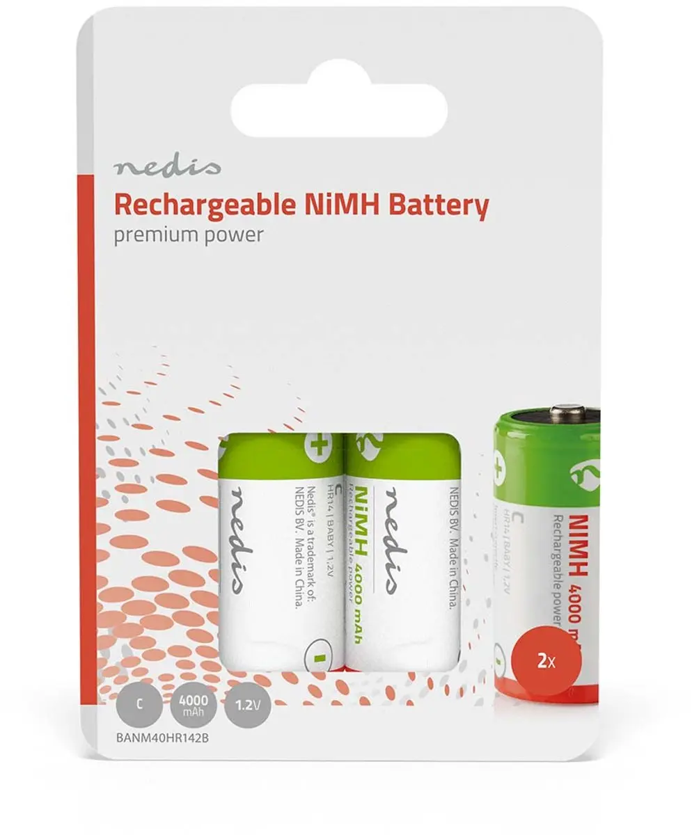 Nedis Oplaadbare NiMH-Batterij C 1.2V 4000mAh - 2-Pak - afbeelding 2 van 6