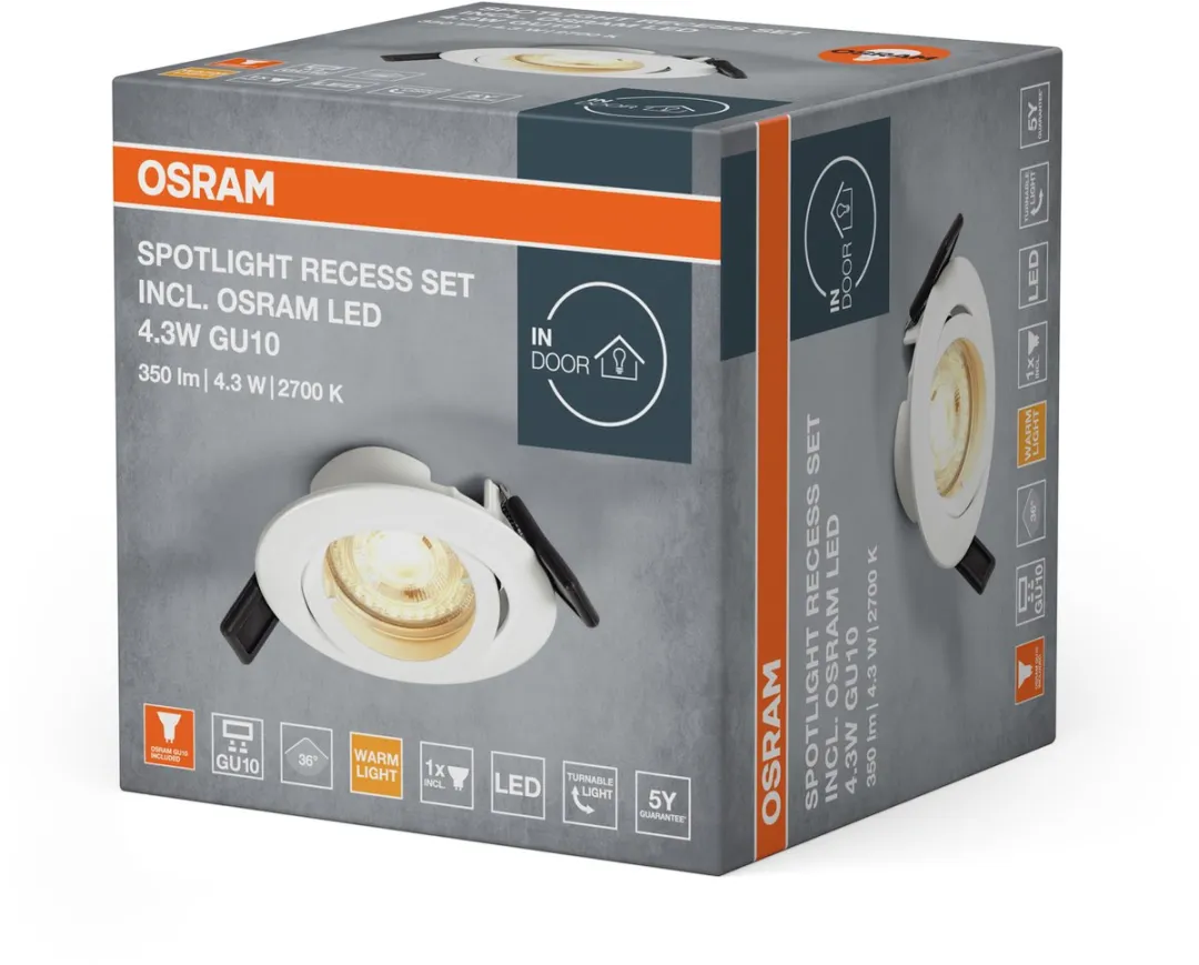 Osram Inbouwplafondlamp GU10 LED 4.3W - Wit - 2700K