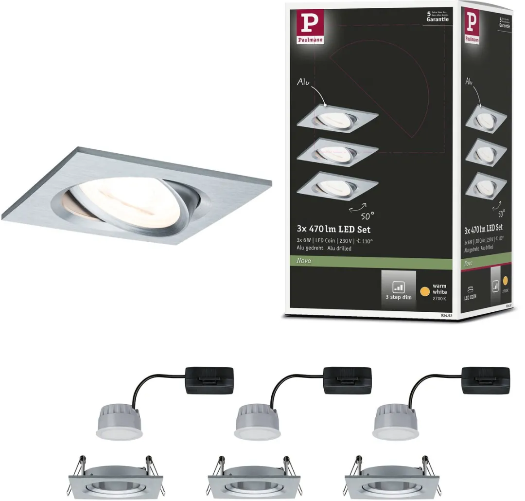 Paulmann LED-inbouwlamp Nova Coin Basisset 3x6W 470lm 2700K