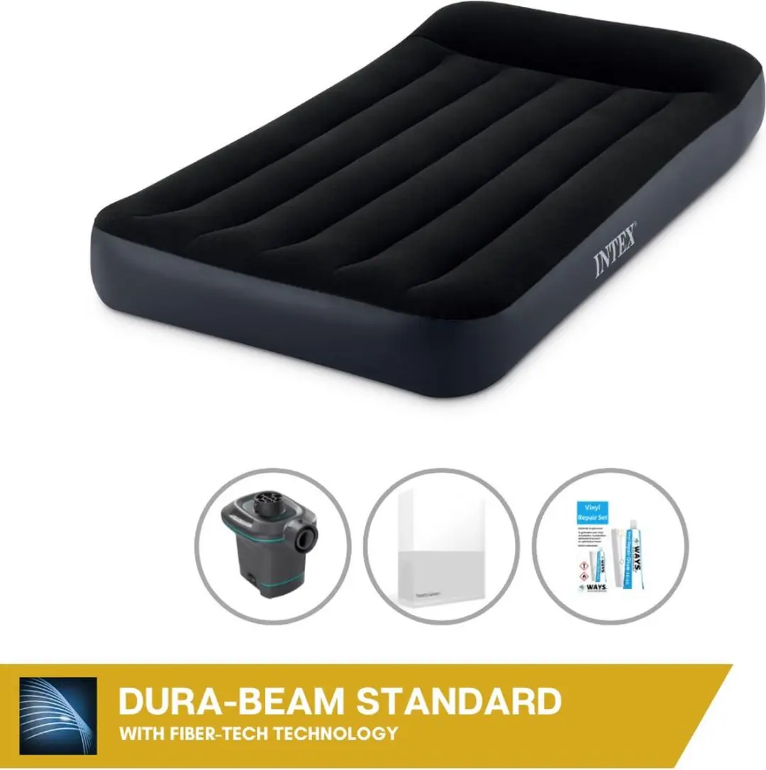 Intex Luchtbed - 1-Persoons - 99 x 191 x 25 cm - Donkerblauw - Inclusief Pomp - Hoeslaken en Reparatieset