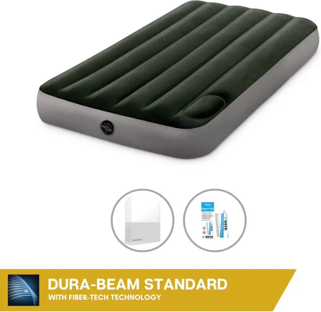 Intex Luchtbed - 1-Persoons - 99 x 191 x 25 cm - Groen - Inclusief Hoeslaken en Reparatieset