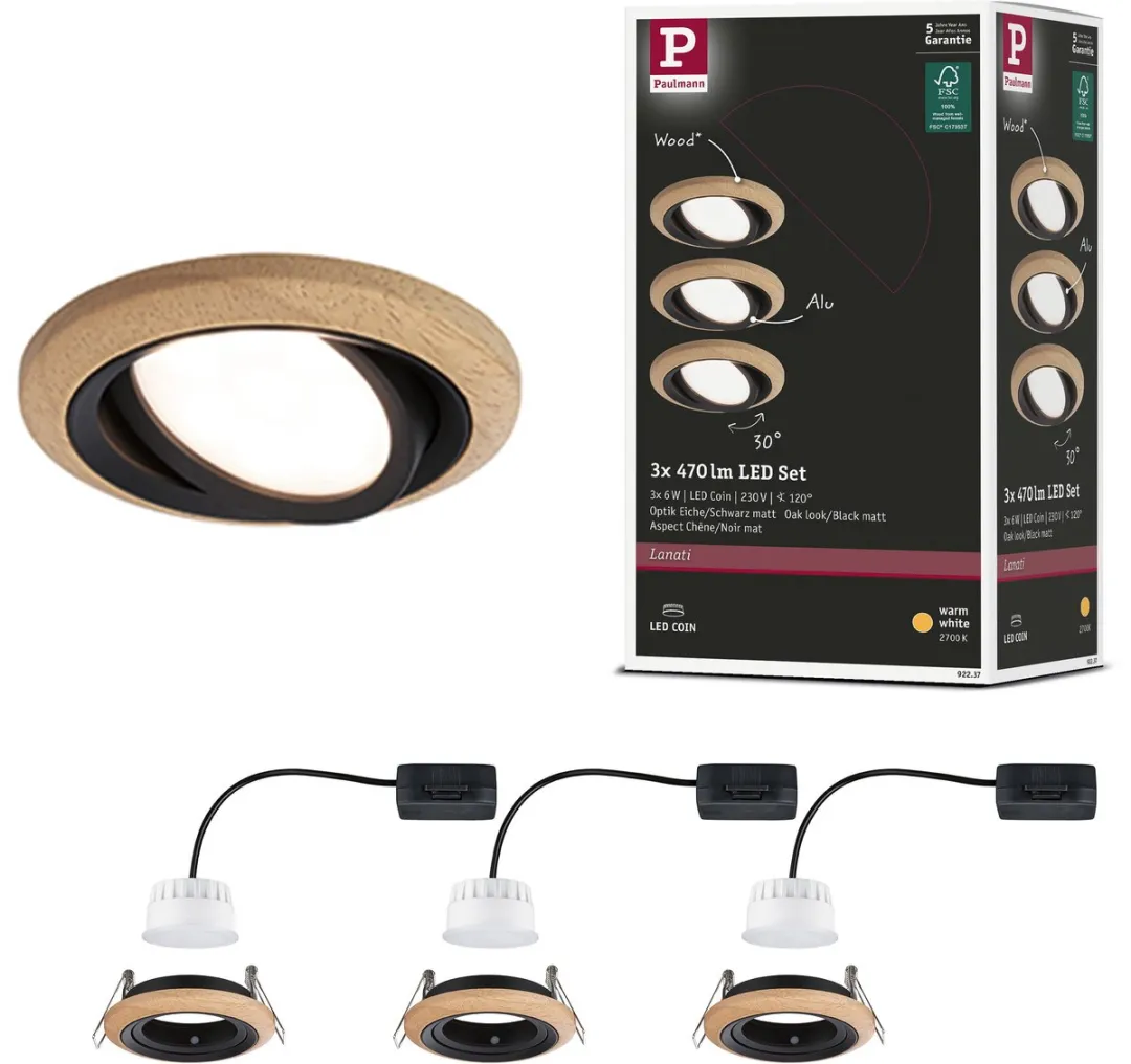 Paulmann Lanati LED-inbouwlamp Set 3x6W 470lm 2700K