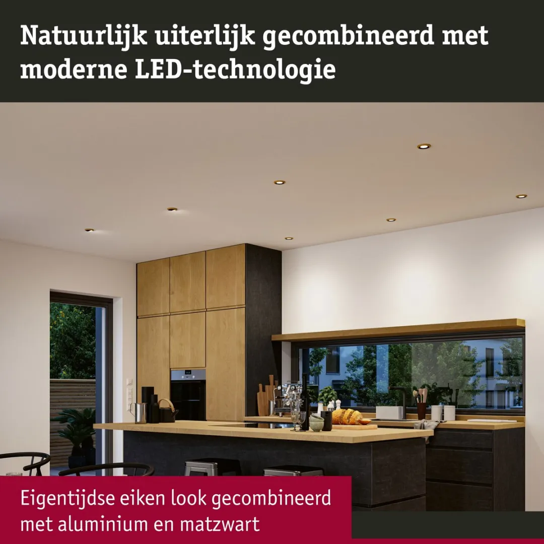 Paulmann Lanati LED-inbouwlamp Set 3x6W 470lm 2700K - Geoliede eikenkleur/Zwart mat